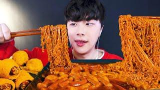 SUB)신전떡볶이에 불닭볶음면 사리추가 뿌링치즈볼 뿌링핫도그까지 먹방 THE SPICIEST FIRE NOODLES TTEOKBOKKI MUKBANG 리얼사운드