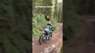 4 year old m Mountain biking on snow covered trails 