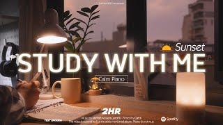 2-HOUR STUDY WITH ME | Calm Piano  | Pomodoro 50-10 | Sunset