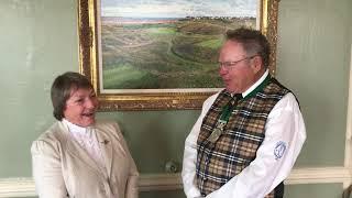 Jim Jeselnick, president of The Golf Heritage Society visits with Carolyn Kirk of the BGCS.