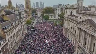 Drone footage of unite the Kingdom Whitehall 100,000 cram into central London