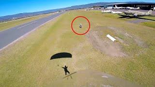 Parachutist Lands on Motorbike