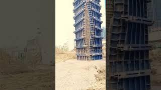 The process of pouring concrete into the formwork of a column