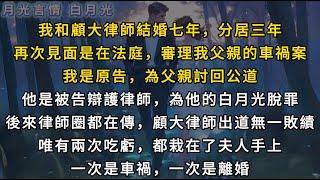 我和顧大律師結婚七年，分居三年再次見面是在法庭，審理我父親的車禍案我是原告，為父親討回公道。他是被告辯護，為他的白月光脫罪。後來律師圈盛傳，顧大律師出道無一敗績。兩次吃虧，都栽在了夫人手上⋯⋯