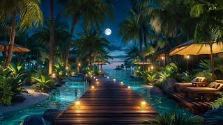 Tropical Night Oasis | Candlelit Beach Resort Under the Stars | Relax or Meditate with Gentle Waves