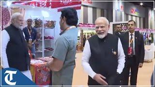 PM Modi visits ‘Art and Craft Pavilion’ at Bharat Mandapam in Delhi