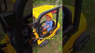 lil bro had an incredible long day of work in his forklift 