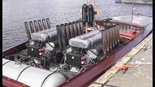 Big Crazy Boat Engines Starting Up and Sound