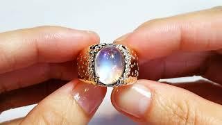 Ceylon Blue Moonstone Ring at 7.55 carats by Kat Florence KF06594