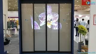 Switchable glass, 미라클글라스를 적용한 슬라이딩 미디어도어, 유리창광고, 유리창홍보 / (주)글라트