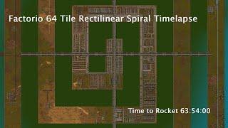 Factorio 64 Tile Rectilinear Spiral Timelapse