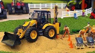 BRUDER TOYS video for KIDS | Tractor JCB 5CX for CHILDREN works at road!