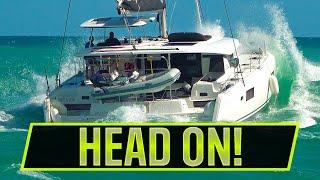 LARGE CAT SMASHES ROUGH SEAS HEAD ON | ROUGH INLETS | Boats at Jupiter Inlet