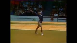 Elena Mukhina - 1977 European Gymnastics Championships Floor Exercise Full-Twisting Double Back (HD)