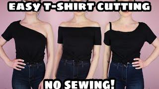 DIY T-Shirt Cutting | Easy Off The Shoulder, One Shoulder, And Asymmetrical Tops | No Sewing or Glue