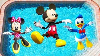 GTA 5 Mickey Mouse, Minnie & Donald Duck Jumping Into Pool (Euphoria Physics/Ragdolls)