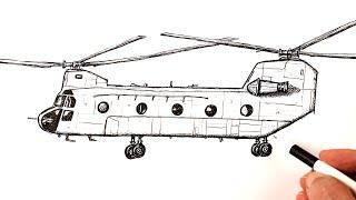 How to draw a Military Helicopter Boeing CH-47 Chinook