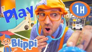 Blippi's Indoor Playground Pretend Play | 1 HOUR OF BLIPPI | Educational Videos for Kids