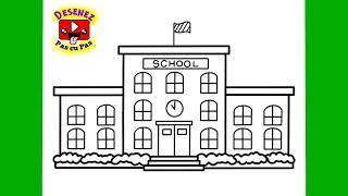 CUM DESENEZ SCOALA  Prima zi de Scoala - Desen Usor Incepatori | HOW TO DRAW SCHOOL BUILDING