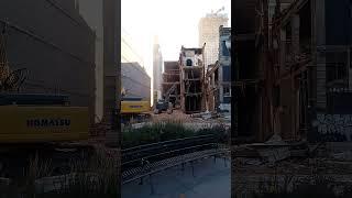 Demolition of partially collapsed heritage buildings Gore Park downtown Hamilton Ontario