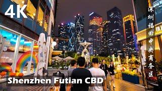 Night Walk Around Futian CBD in Shenzhen China | 4K Walking Tour Video