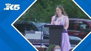 Whitney Decker speaks at daughters' memorial in Wenatchee