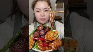 Yummy Spicy Food Mukbang  Eating Braised Pork Belly With Pig Intestines And Green Vegetables #asmr