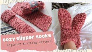 Cozy Slipper Socks - Beginner Knitting Pattern \\ Two needle flat socks!