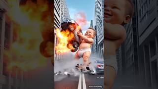 A Big cute baby comes in a truck   and destroys the city  #shorts  #ai #baby #cutebaby