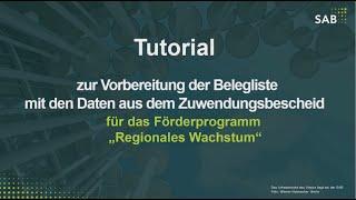 "Regionales Wachstum": Tutorial zur Vorbereitung der Belegliste mithilfe des Zuwendungsbescheides
