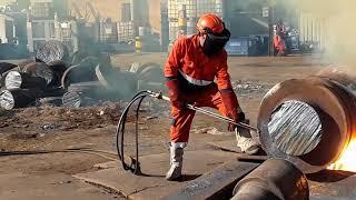 Corte de Rodillos de laminación con soplete de oxicorte y gas CHEMTANE2