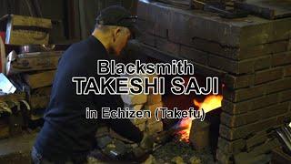 Master Blacksmith TAKESHI SAJI forging Japanese chef's knives in Echizen JAPAN