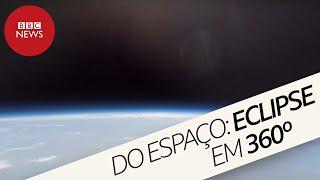 Eclipse solar total visto do espaço em 360 graus