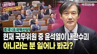 "현재 국무위원 중 윤석열이 내란수괴 아니라는 분 일어나 봐라?" 조국 조국혁신당 의원 | 내란행위 관련 긴급현안질문 (24.12.11.) | 국회방송