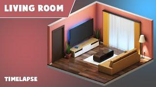 Isometric Living Room - 3ds max Timelapse