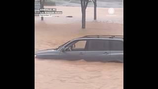 Cars Underwater in Asheville, North Carolina from Hurricane Helene