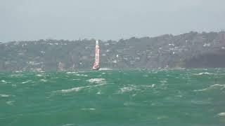 ETNZ's AC75 Taihoro sailing in 25-30kts off Waiheke on April 22, 2024