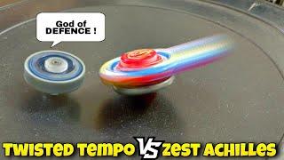 Twisted tempo vs zest achilles beyblade fight real life | who wins ?