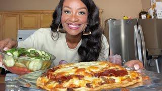 HOMEMADE SAUSAGE & PEPPERONI PIZZA  WITH AN OLD SCHOOL CUCUMBER SALAD!