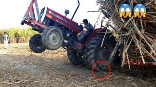 MF 385 Powerfully pulling a very heavy loaded trolley out from the field