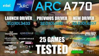 ARC A770 16GB Launch Driver VS Previous Driver VS New Driver | R9-7950X3D | 1080p - 25 Games Tested