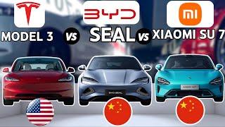 2024 Tesla model 3 vs 2024 BYD Seal vs 2024 Xiaomi su7  BYD vs Tesla vs Xiaomi  Which is better