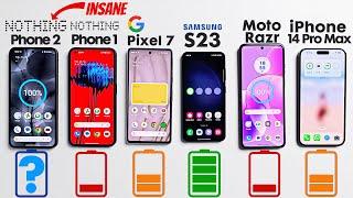 Nothing Phone 2 vs. Phone 1 / iPhone 14 Pro Max / Pixel 7 / Samsung S23 / Moto RAZR - Battery Test!