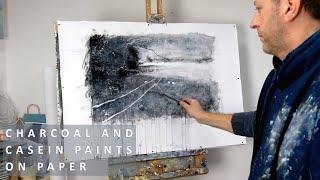 Mixed Media Landscape Drawing / Painting with Charcoal and Casein