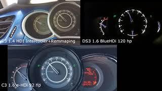 1.4 HDI Remapped vs. C3 1.6 e-HDi 92 hp vs. DS3 1.6 BlueHDi 120 HP Acceleration Comparison