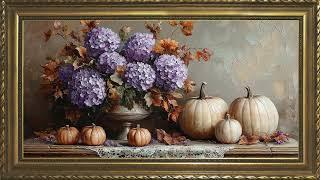 FALL HYDRANGEAS & PUMPKINS FRAME TV ART SCREENSAVER WALLPAPER BACKGROUND 4K