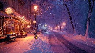 Winter Night Vibes and Exquisite Jazz Music  Snowy Street Coffee Space for a Relaxing Mood 