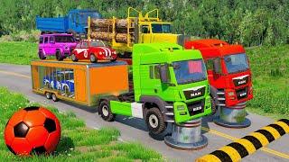 Double Flatbed Trailer Truck vs speed bumps|Busses vs speed bumps|Beamng Drive|014