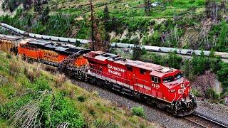 HUGE CANADIAN TRAINS WITH FOREIGN POWER MEET IN THE THOMPSON CANYON!