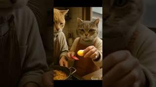 라면을 끓이는 할아버지 고양이, 옆에서 도와주는 할머니 고양이 #short